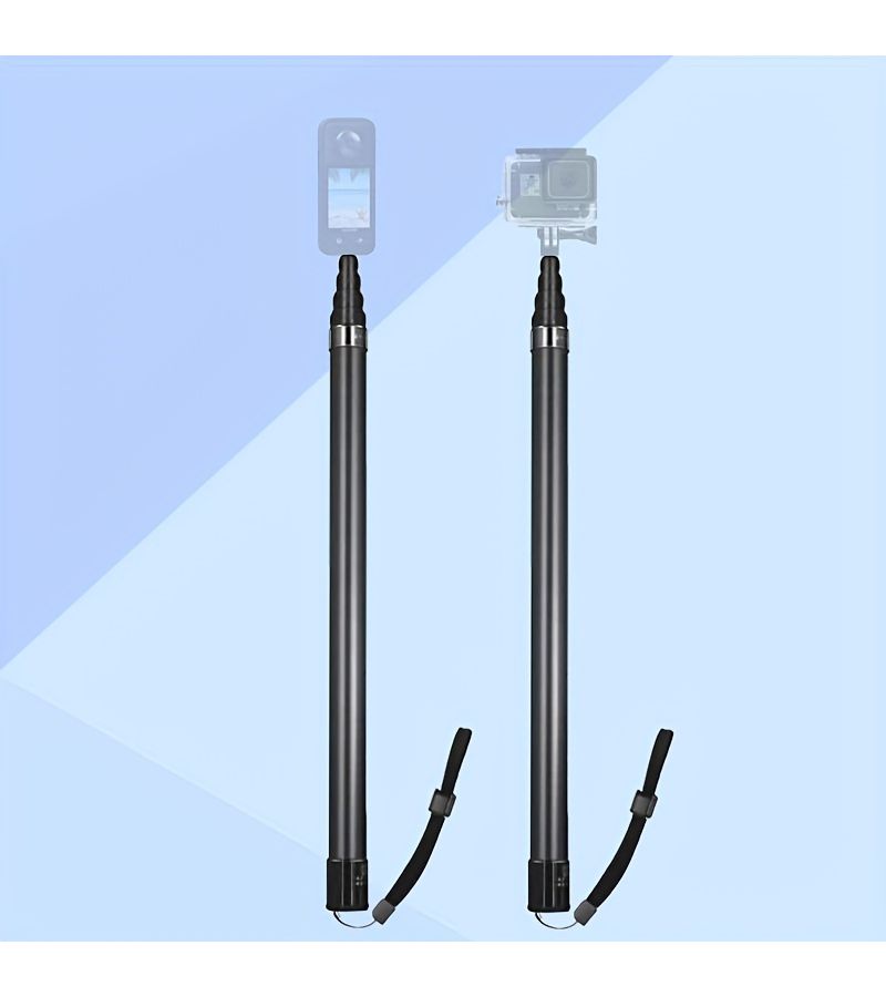 Silvery Carbon Fiber Selfie Stick Invisible Telescopic 17.72 to 114.17inch for Insta360 and Gopro Smartphone - Image 1