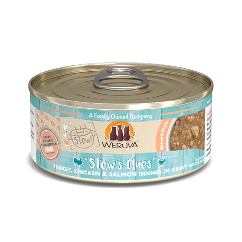 Weruva Classic Cat Stews!, Stew's Clues with Turkey, Chicken & Salmon in Gravy, 5.5oz Can (Pack of 8) - Image 1