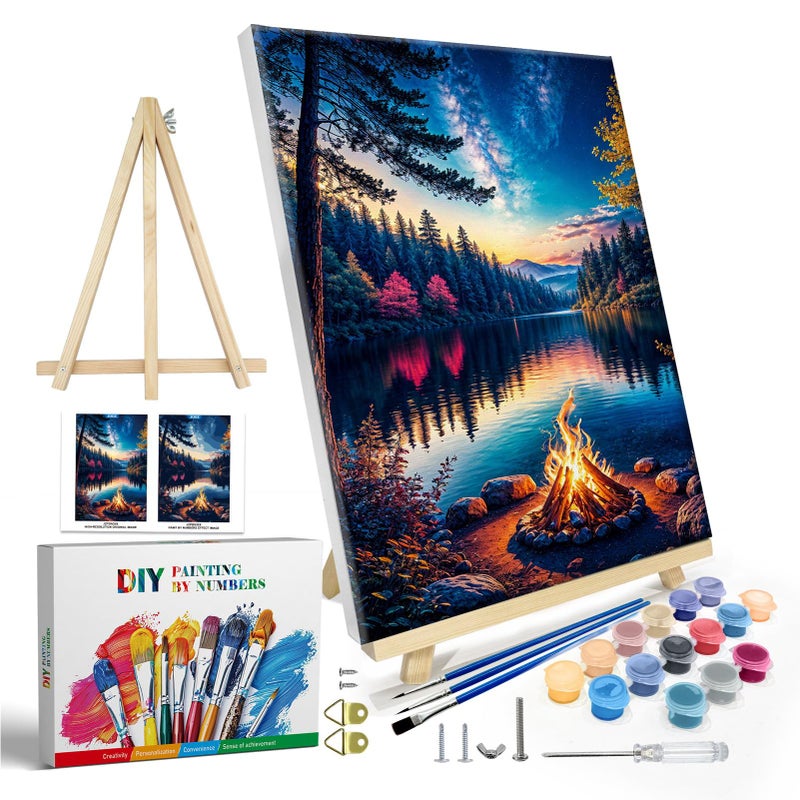 JOOZ Paint by Numbers Kit for Adults with Frame Lake Landscape Paint by Number with Easel DIY Sunset Landscape Acrylic Oil Painting Kit for Home Wall Decor 8x12 Inch