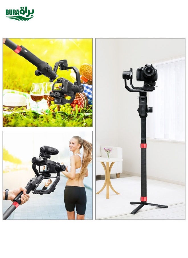 BURAQ - PULUZ Carbon Fiber Extension Monopod Pole Rod Extendable Stick for DJI / MOZA / Feiyu V2 / Zhiyun G5 / SPG Gimbal, Length: 35cm(Red) - Image 1