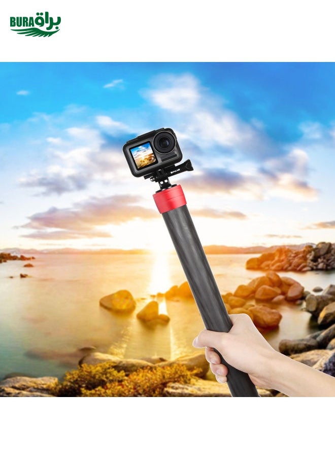 BURAQ - PULUZ Carbon Fiber Extension Monopod Pole Rod Extendable Stick for DJI / MOZA / Feiyu V2 / Zhiyun G5 / SPG Gimbal, Length: 35cm(Red) - Image 1