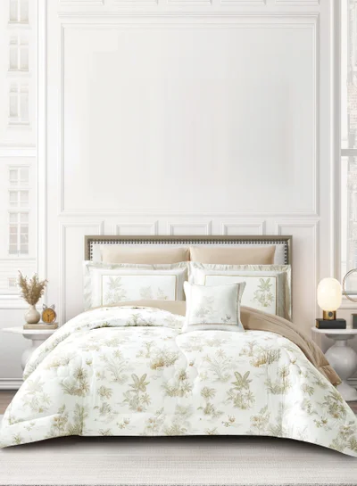 Donetella Bedding Comforter Set, King Size Fits 200x200 cm - 6-Pcs Digital Print Quilted Bed Set, Microfiber Fabric - 1 Comforter, 1 Fitted Sheet, 2 Pillow Shams, 2 Pillowcases .
