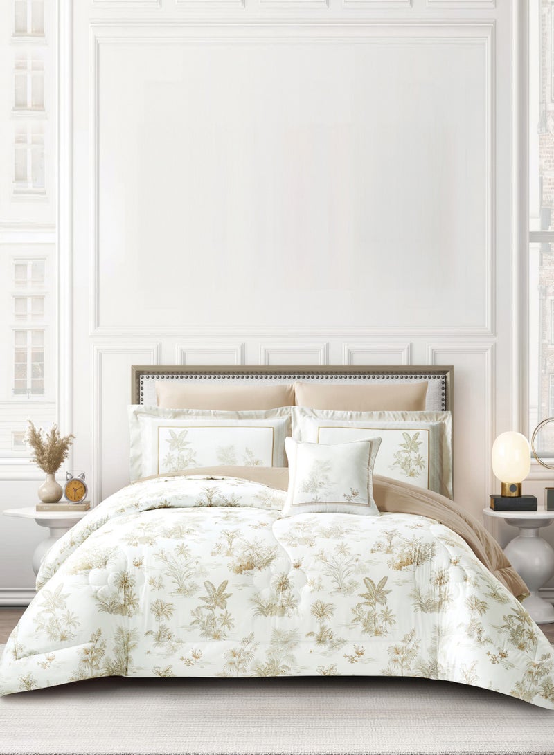 Donetella Bedding Comforter Set, King Size Fits 200x200 cm - 6-Pcs Digital Print Quilted Bed Set, Microfiber Fabric - 1 Comforter, 1 Fitted Sheet, 2 Pillow Shams, 2 Pillowcases . - Image 1