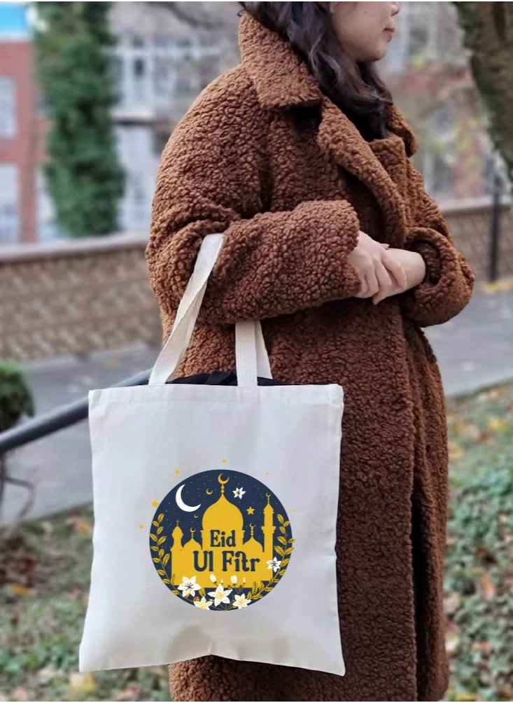 PRINTSHOP4ME Eid Cotton Shopper Bag - Reusable and Eco-Friendly Canvas Tote Bag for Women - Gift for Eid - Perfect for Shopping and Everyday Use - Celebrate Eid in Style  - Image 5