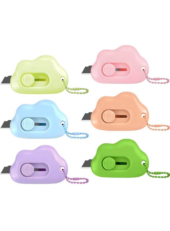 Muclip Cloud Retractable Box Cutter 6 Pack - With Key Rings,Safe Auto-Retract Design,Mini Paper Cutter for Box,Packages,Mail,Envelopes,Portable Keychain Letter Opener for Home,Office,Travel - Image 1