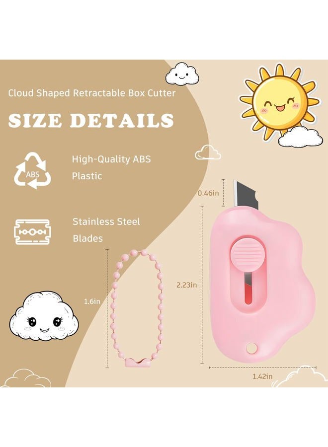 Muclip Cloud Retractable Box Cutter 6 Pack - With Key Rings,Safe Auto-Retract Design,Mini Paper Cutter for Box,Packages,Mail,Envelopes,Portable Keychain Letter Opener for Home,Office,Travel - Image 2