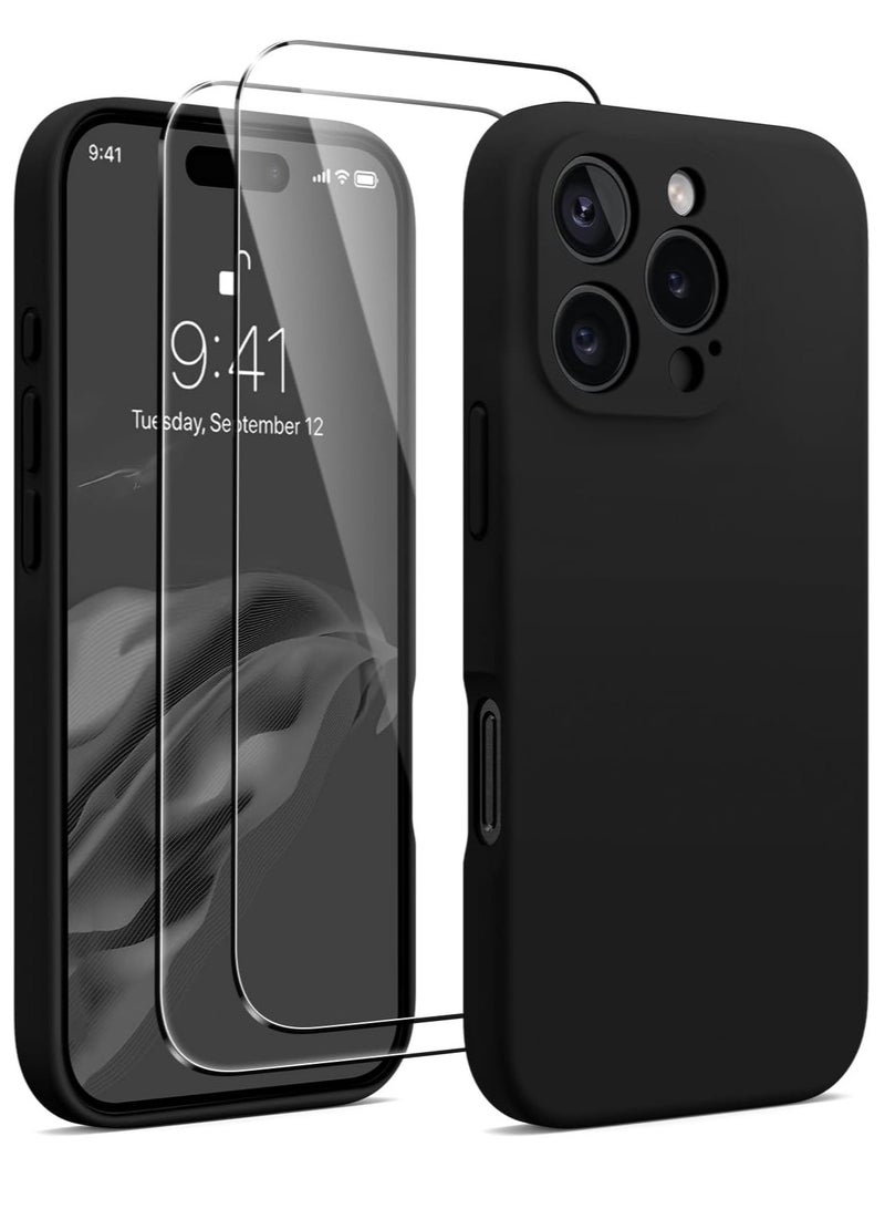 Black Silicone Case for iPhone 16 Pro – MagSafe Compatible, Camera Protection, Anti-Scratch Microfiber Lining, Includes 2 Screen Protectors - Image 1