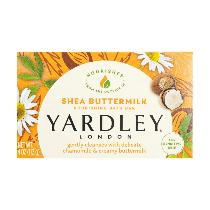 Yardley London Nourishing Bath Soap Bar Shea Buttermilk for Sensitive Skin, Gently Cleanses with Delicate Chamomile & Creamy Buttermilk, 4.0 oz Bath Bar, 1 Soap Bar - Image 1