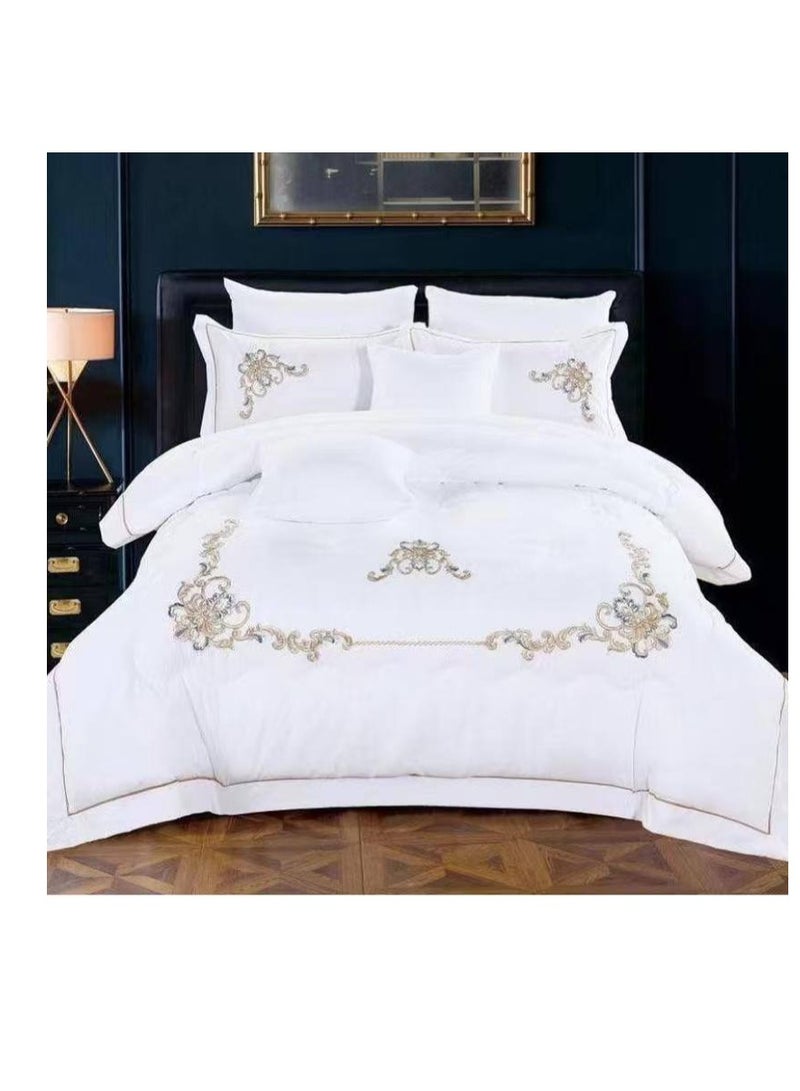 طقم غطاء لحاف مقاس كينج مطرز - مجموعة مفروشات مكونة من 6 قطع لحاف ملاءة سرير مع سحاب للإغلاق