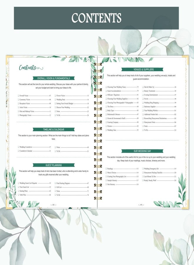 Lortarl Wedding Planner - Wedding Planner Book and Organizer for the Bride with 5 Tabbed Sections, 12" x 9", Hardcover with Metal Corner + 5 Inner Pockets + Sticker + Elastic Closure Band - Image 4