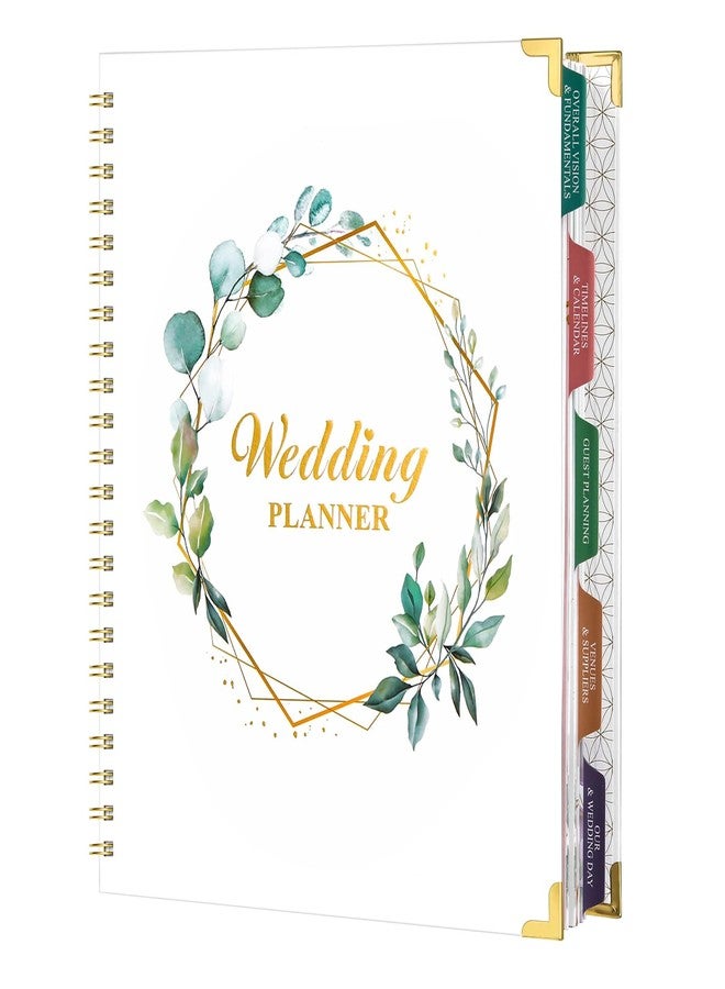 Lortarl Wedding Planner - Wedding Planner Book and Organizer for the Bride with 5 Tabbed Sections, 12" x 9", Hardcover with Metal Corner + 5 Inner Pockets + Sticker + Elastic Closure Band - Image 1