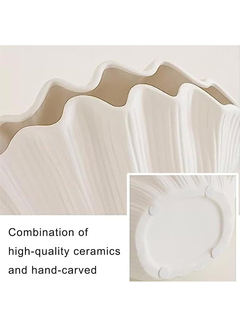 بتيمفم مزهرية خزفية بيضاء على شكل صدفة ساحلية بوهو، ديكور مزرعة بسيط لعشب البامباس، والزهور، وقطع الزينة المركزية، وتنسيق المنزل - Image 3