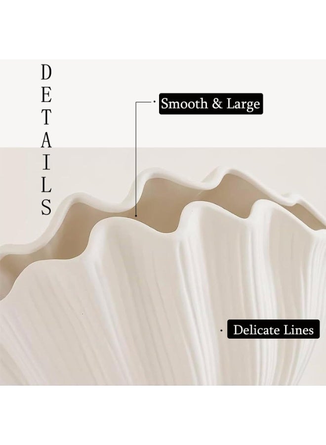 بتيمفم مزهرية خزفية بيضاء على شكل صدفة ساحلية بوهو، ديكور مزرعة بسيط لعشب البامباس، والزهور، وقطع الزينة المركزية، وتنسيق المنزل - Image 2