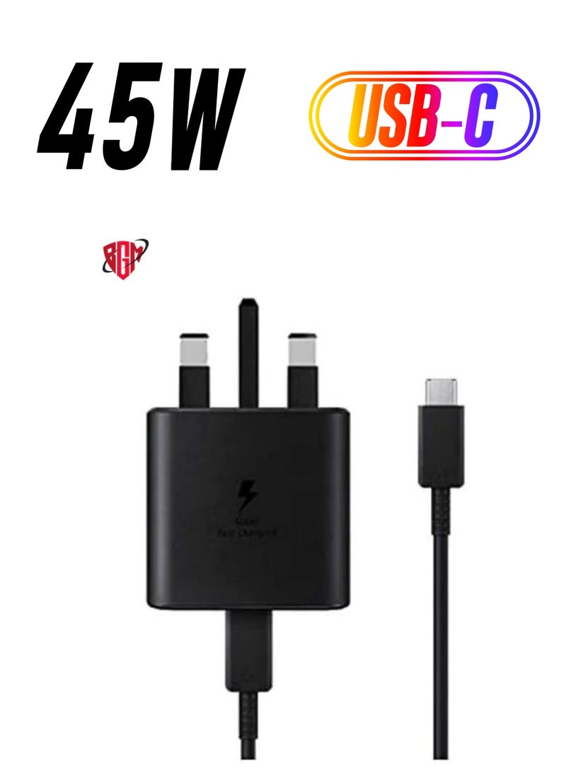 BGM compatible Samsung 45W USB Type C UK Travel Adaptor with Cable, EP-TA845XBEGGB, BlackSamsung Original 45W Fast Charging USB-C Mobile Phone Mains Plug/Wall Charger, Genuine Samsung Charger Samsung UK - Image 1