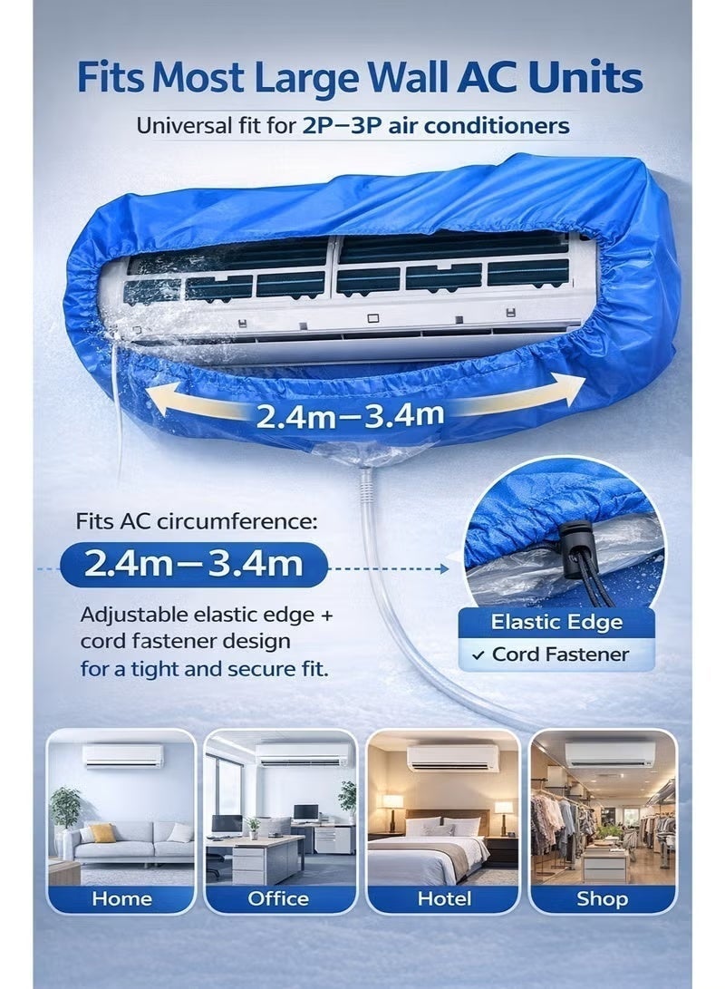 Air Conditioner Cleaning Cover Dust Washing Bag for large size 2P-3P Wall Mounted AC Service with pipe Wall Mounted Air Conditioning Dust Washing Bag with 2.8m Pipe –Waterproof Shield for Wall Mounted AC Service - Image 3
