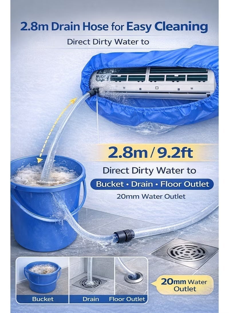 Air Conditioner Cleaning Cover Dust Washing Bag for large size 2P-3P Wall Mounted AC Service with pipe Wall Mounted Air Conditioning Dust Washing Bag with 2.8m Pipe –Waterproof Shield for Wall Mounted AC Service - Image 2