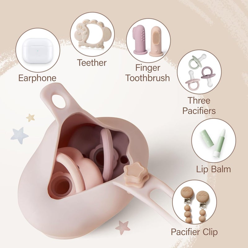 Moonkie حافظة لهاية من السيليكون من Moonkie – عبوة من قطعتين | خالية من مادة BPA | صندوق تخزين اللهاية للأطفال للسفر والمنزل (لون Blush / Soft Lilac) - Image 3