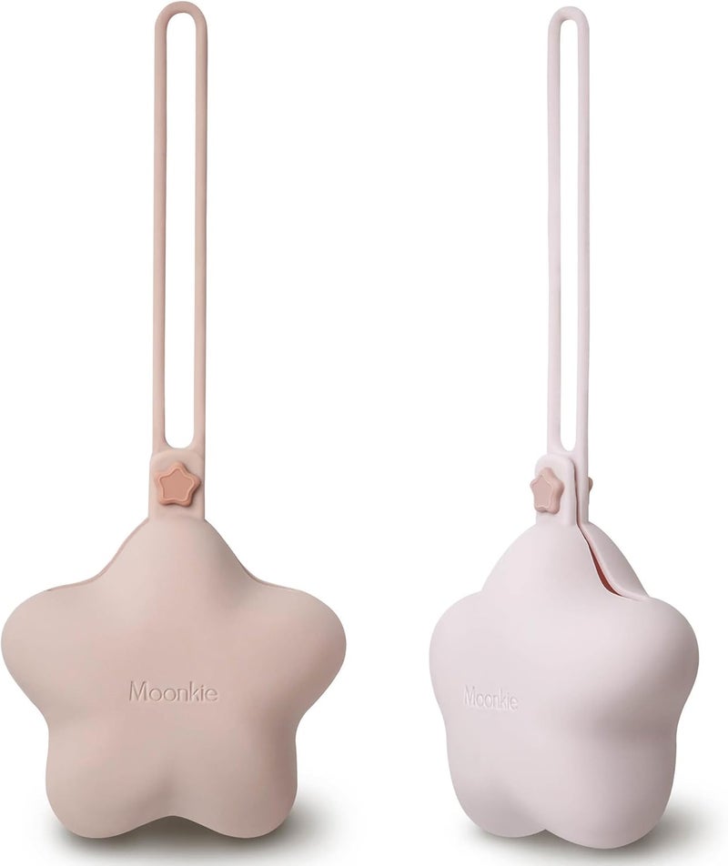 Moonkie حافظة لهاية من السيليكون من Moonkie – عبوة من قطعتين | خالية من مادة BPA | صندوق تخزين اللهاية للأطفال للسفر والمنزل (لون Blush / Soft Lilac) - Image 1