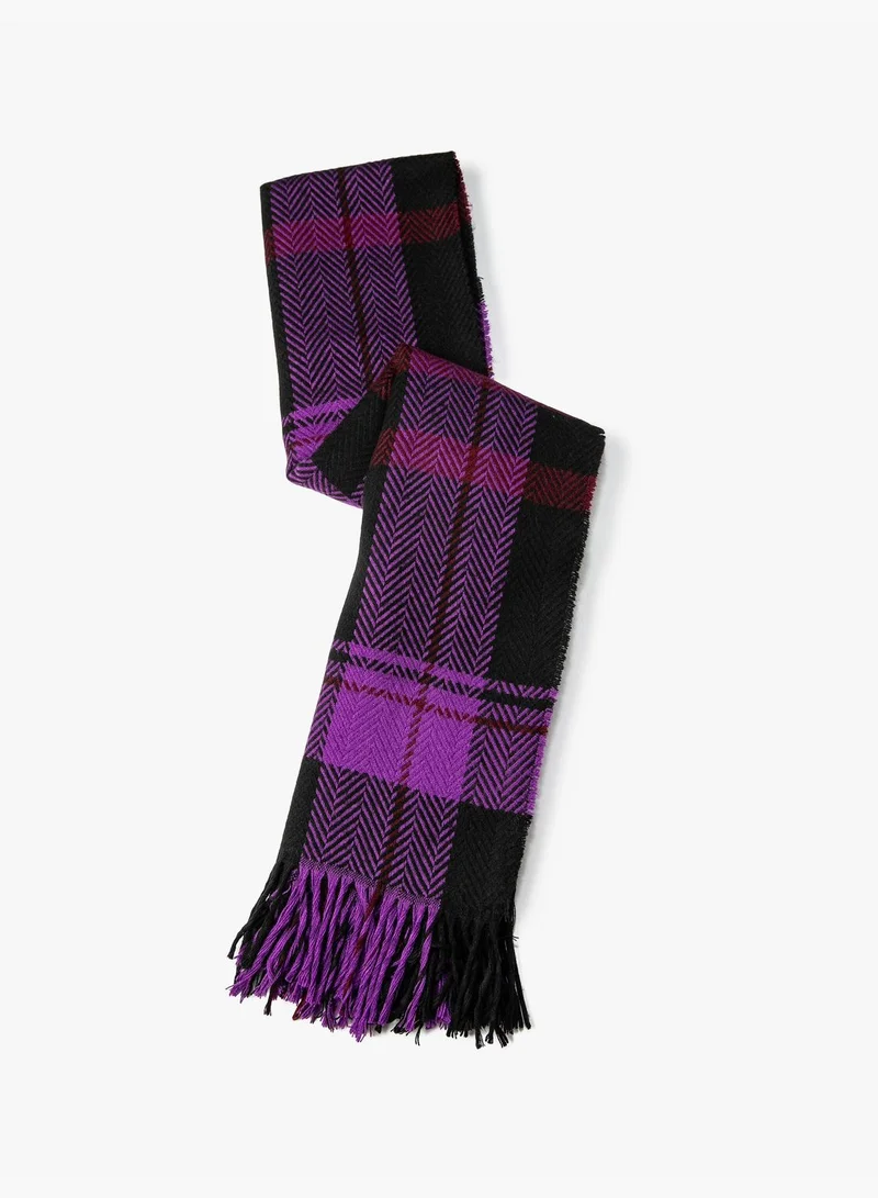 KOTON Scarf Plaid Patterned Soft Touch Tasseled