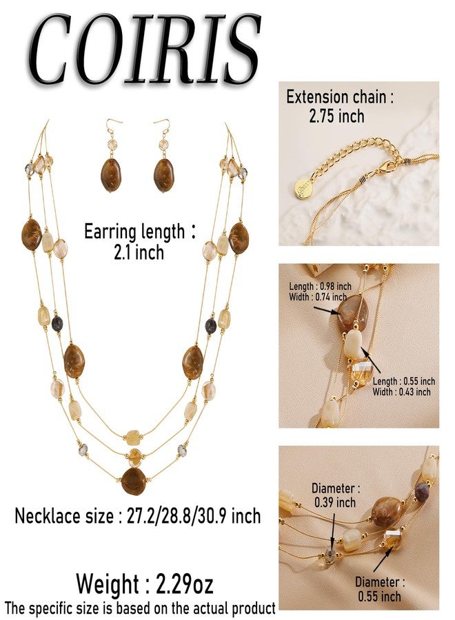 Coiris Layered Chunky Statement Necklace for Women Boho Colorful Costume Jewelry for Women Multi-Layer Long Beaded Necklaces and Earring Jewelry Set for Women(ST0024-Brown) - Image 2