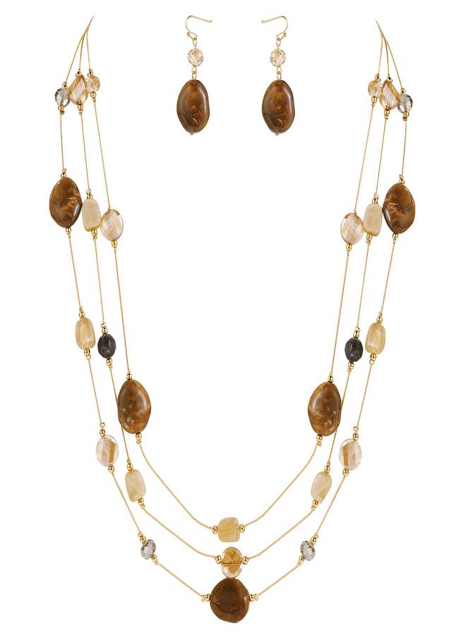 Coiris Layered Chunky Statement Necklace for Women Boho Colorful Costume Jewelry for Women Multi-Layer Long Beaded Necklaces and Earring Jewelry Set for Women(ST0024-Brown) - Image 1