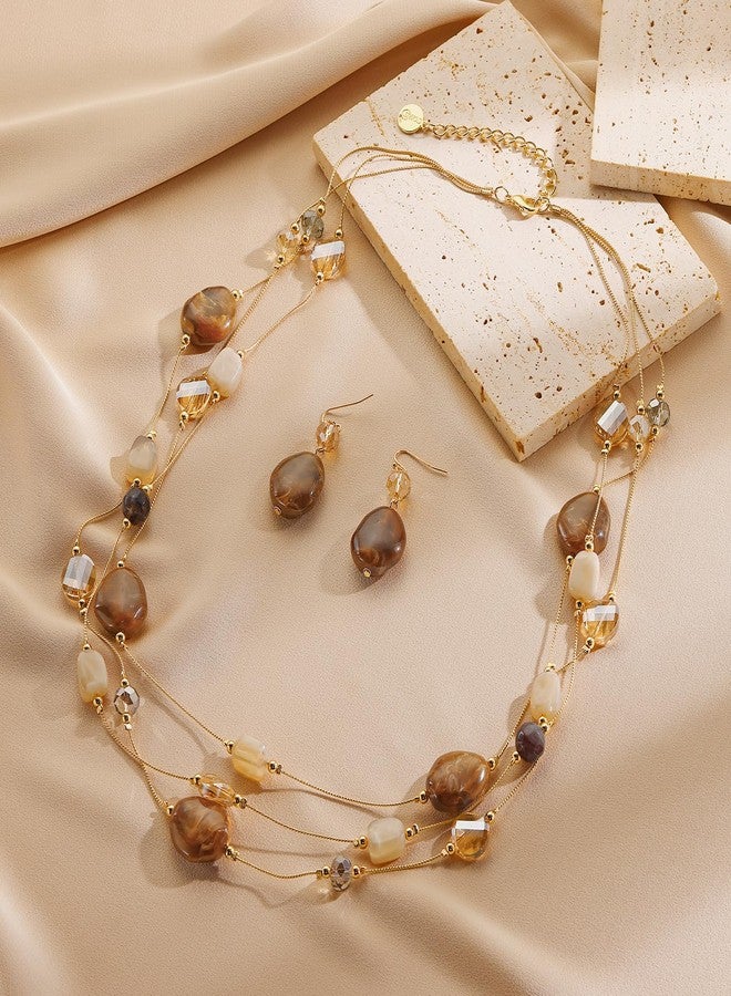 Coiris Layered Chunky Statement Necklace for Women Boho Colorful Costume Jewelry for Women Multi-Layer Long Beaded Necklaces and Earring Jewelry Set for Women(ST0024-Brown) - Image 5