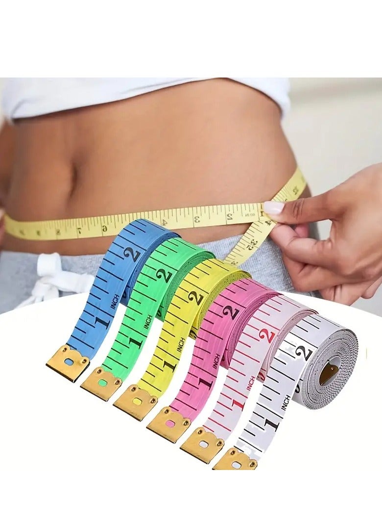 PAMEER 4 Pack Soft Measuring Tape for Body,Double Scale Fabric Craft Tape Measure Sewing Tailor Cloth Flexible Ruler for Weight Loss 60 inch/150cm,White,Blue, Yellow Color - Image 3