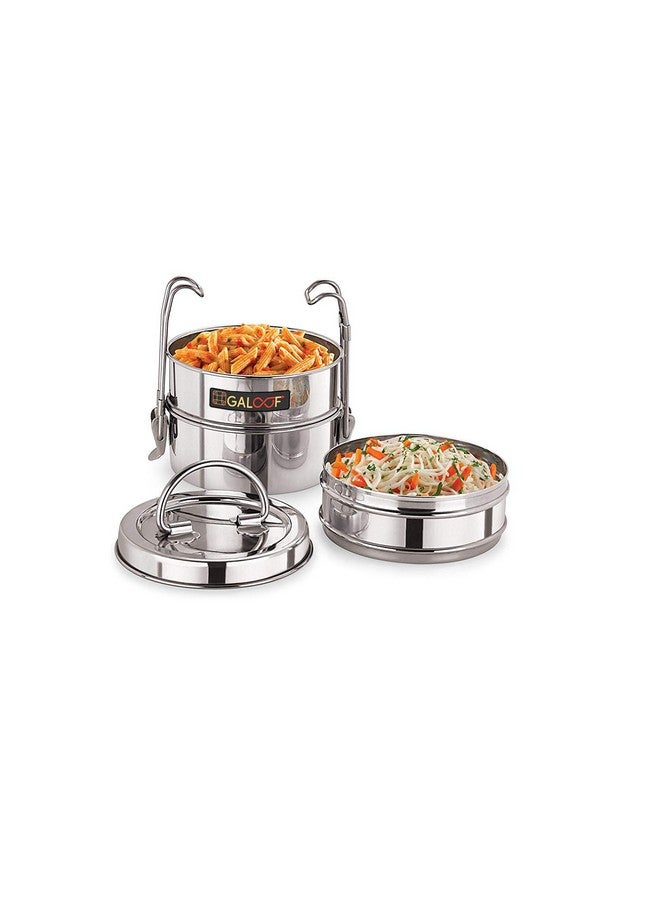 GALOOF Stainless Steel Sada Simple 3 Compartment Clip Tiffin/Lunchbox/Puri Dabba for Office/Collage/School use(1, 8X3 (1500 ml)) - Image 2