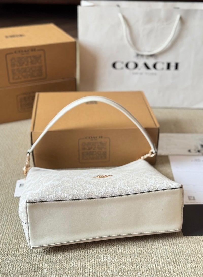 COACH Store COACH Women's LAUREL31 Medium Classic Logo Shoulder Bag White - Image 3