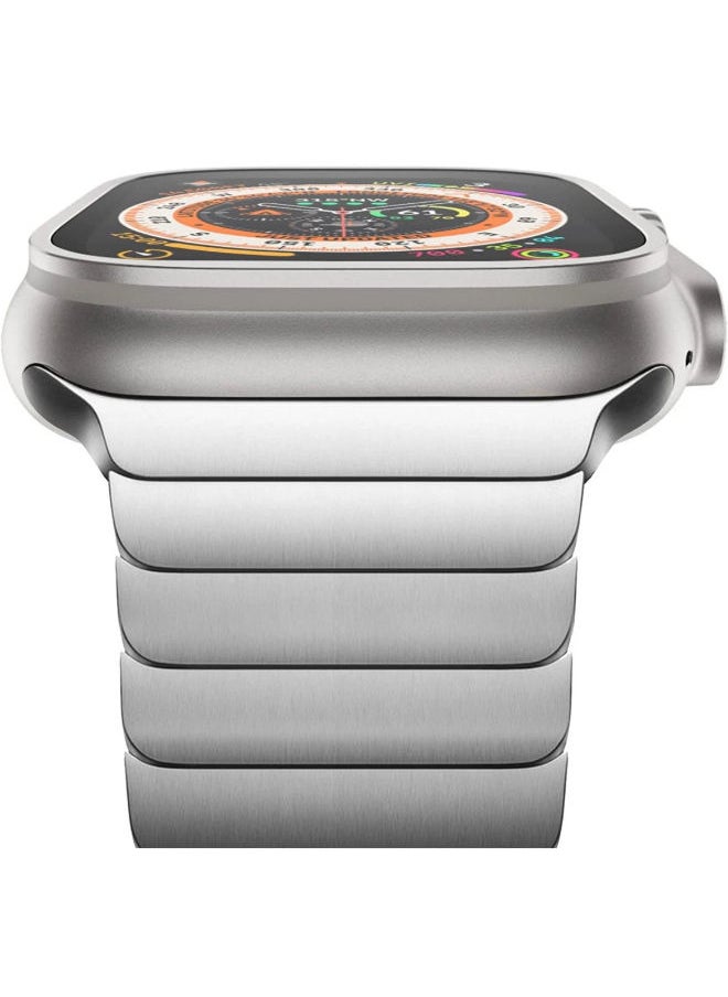 SHOPI - Stainless Steel Metal Apple Watch Band For Apple Watch Ultra Series 8 size 44mm,45mm,49mm| 8 Ultra Silver Stainless Steel Butterfly Bracelet Strap Band - Image 1