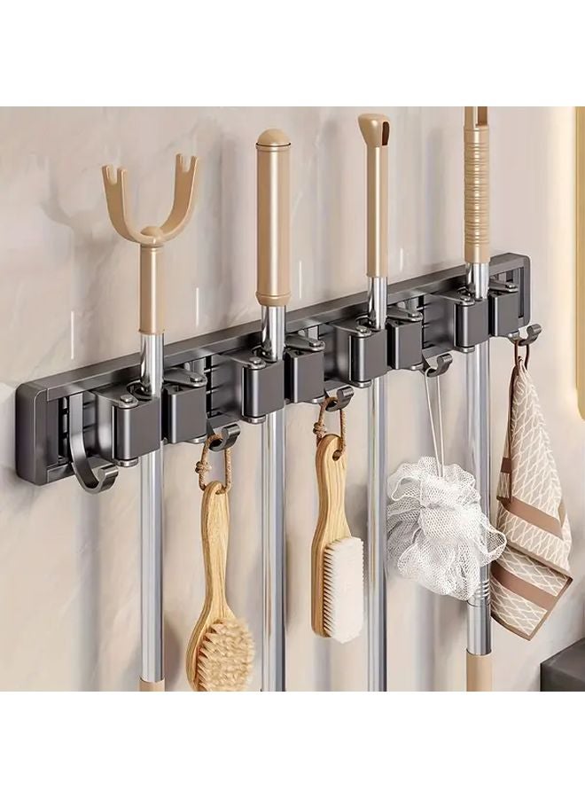 حامل مكنسة رمادية حائطي مع 5 خطاطيف و 4 مشابك - Image 4