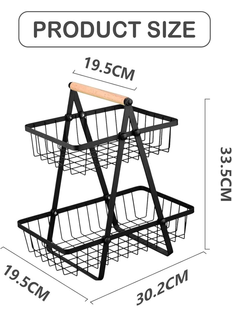 سکیلو سلة فاكهة معدنية قابلة للفصل من طبقتين، سلة فاكهة محمولة لطاولة المطبخ، حامل خضراوات معدني، منظم للخبز والوجبات الخفيفة والخضراوات والبطاطس - Image 2