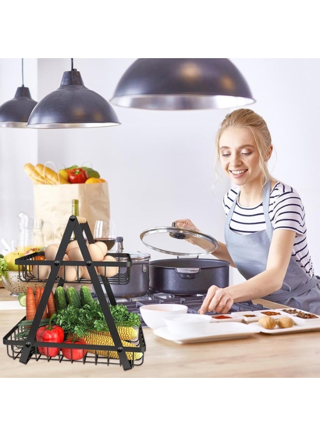 سکیلو سلة فاكهة معدنية قابلة للفصل من طبقتين، سلة فاكهة محمولة لطاولة المطبخ، حامل خضراوات معدني، منظم للخبز والوجبات الخفيفة والخضراوات والبطاطس - Image 5