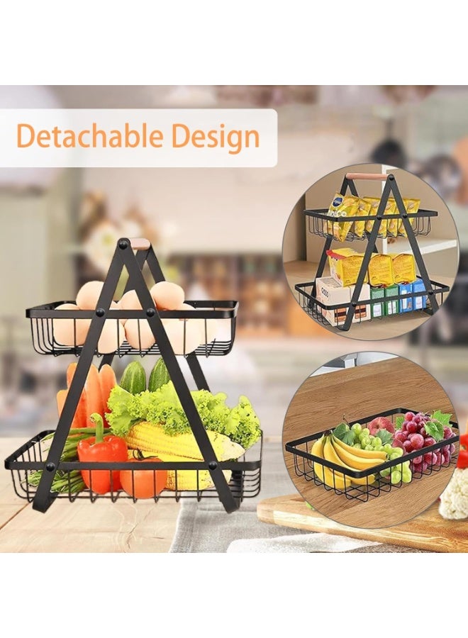 سکیلو سلة فاكهة معدنية قابلة للفصل من طبقتين، سلة فاكهة محمولة لطاولة المطبخ، حامل خضراوات معدني، منظم للخبز والوجبات الخفيفة والخضراوات والبطاطس - Image 3