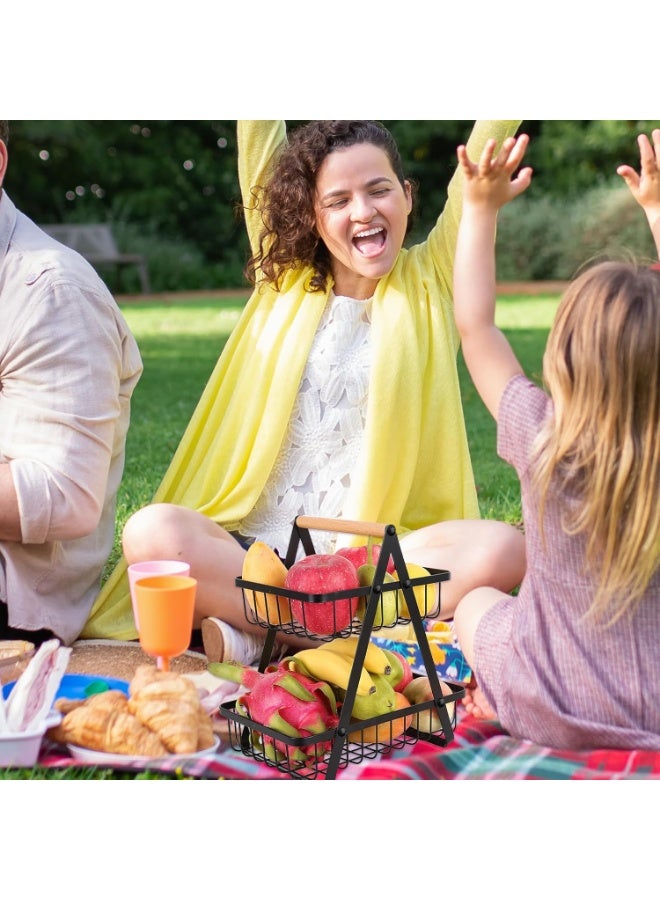 سکیلو سلة فاكهة معدنية قابلة للفصل من طبقتين، سلة فاكهة محمولة لطاولة المطبخ، حامل خضراوات معدني، منظم للخبز والوجبات الخفيفة والخضراوات والبطاطس - Image 4