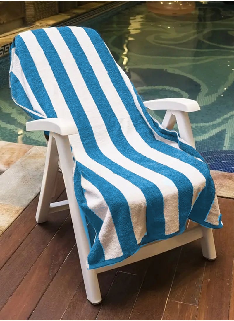 MAXQON Pack Of 2 - Beach Towel - 100% Cotton 600 GSM Over Sized (90x180cm), Highly Absorbent Bath Sheet For Pool, Beach, Fitness, Sports, Yoga, Color-Striped Turkish Blue  - Image 2