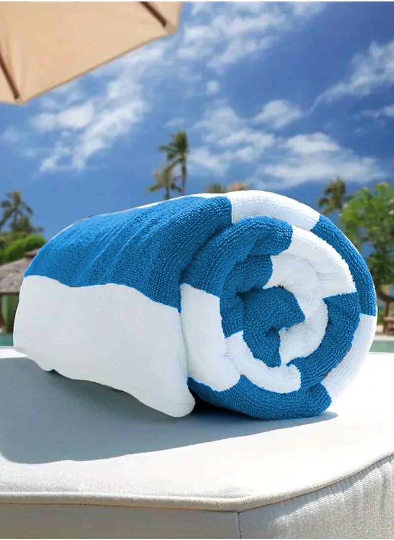 MAXQON Pack Of 2 - Beach Towel - 100% Cotton 600 GSM Over Sized (90x180cm), Highly Absorbent Bath Sheet For Pool, Beach, Fitness, Sports, Yoga, Color-Striped Turkish Blue  - Image 3