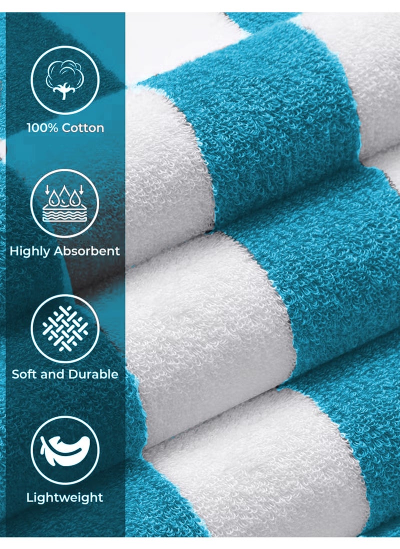 MAXQON Pack Of 2 - Beach Towel - 100% Cotton 600 GSM Over Sized (90x180cm), Highly Absorbent Bath Sheet For Pool, Beach, Fitness, Sports, Yoga, Color-Striped Turkish Blue  - Image 4
