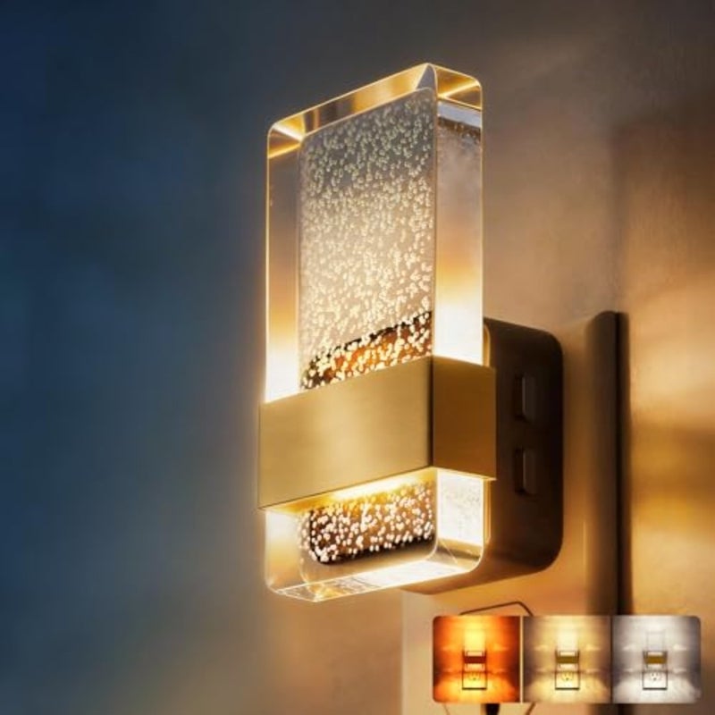 LED Night Lights Plug into Wall, 3 Level Dimmable Night Light, Bubble Decorative Nightlight, Dusk to Dawn Sensor, Wall Sconce-Style Design Nightlights for Bathroom, Hallway, 3CCT - Image 1