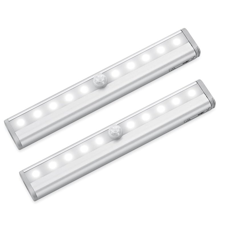 Quick Sense Motion Sensor Lights 10 LED DIY Stickon Anywhere Battery Operated Portable Wireless Cabinet Night Stairs Step Closet Light Bar with Magnetic Strip Cool White Pack of 2 - Image 1