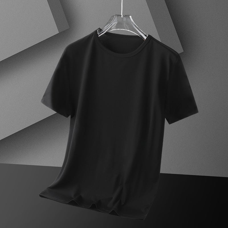 Ice Silk Solid Color T-Shirt Short-Sleeved Men'S New Fashionable Loose T-Shirt Summer Slim-Fit All-Match Handsome Youth Top - Image 1