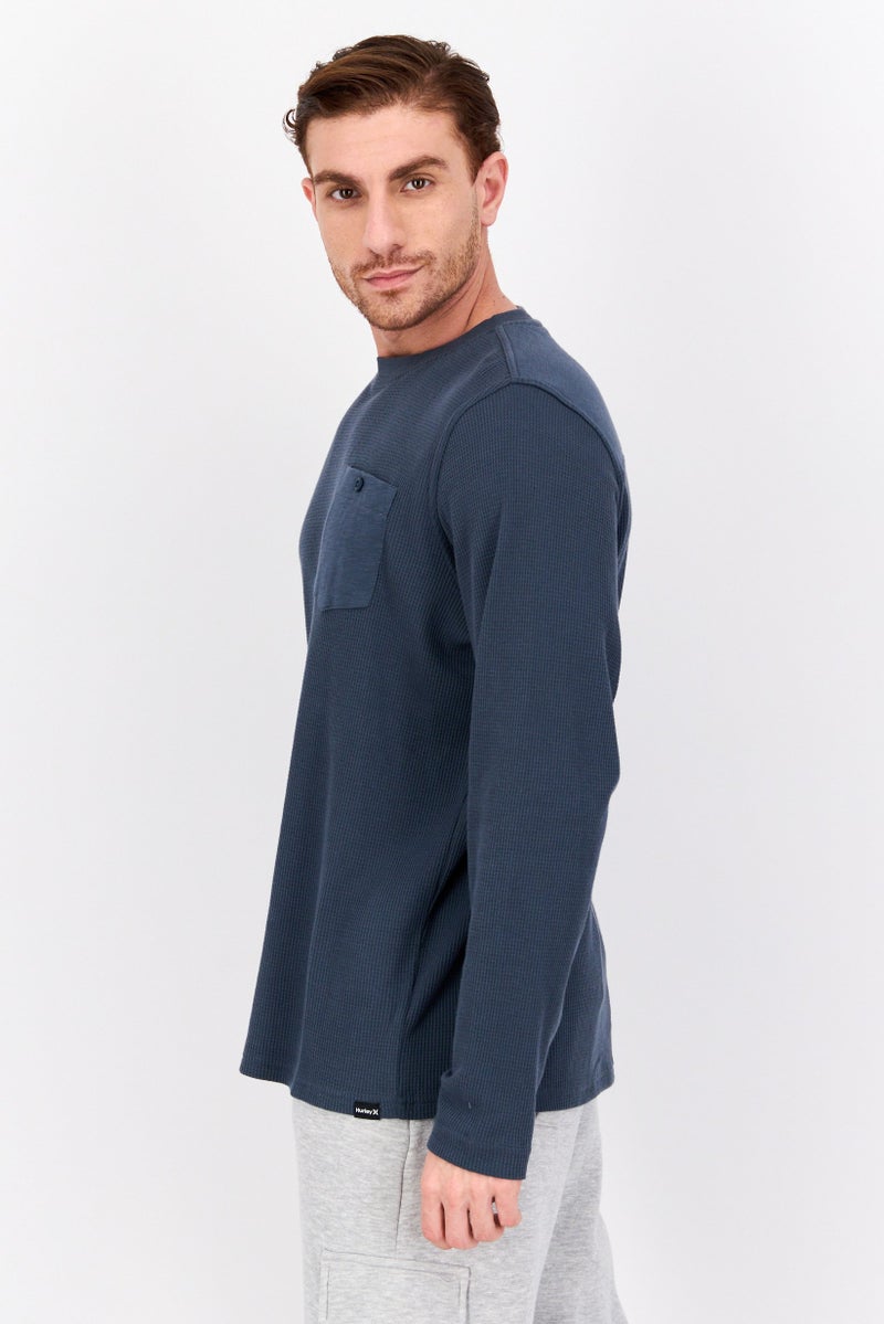 Hurley Men Sportswear Fit Long Sleeve Outdoor Sweatshirts, Dark Teal Blue  - Image 2