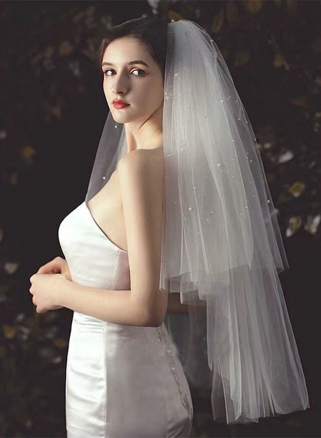 Women's Short Light Up Wedding Bridal Veil with Feather Headdress,Wedding Veil Glowing Party Club Nightout LED Headpieces for Women and Girls(60-70cm) (White)  - Image 1