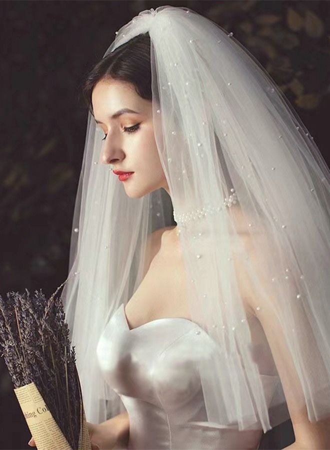 Women's Short Light Up Wedding Bridal Veil with Feather Headdress,Wedding Veil Glowing Party Club Nightout LED Headpieces for Women and Girls(60-70cm) (White)  - Image 2