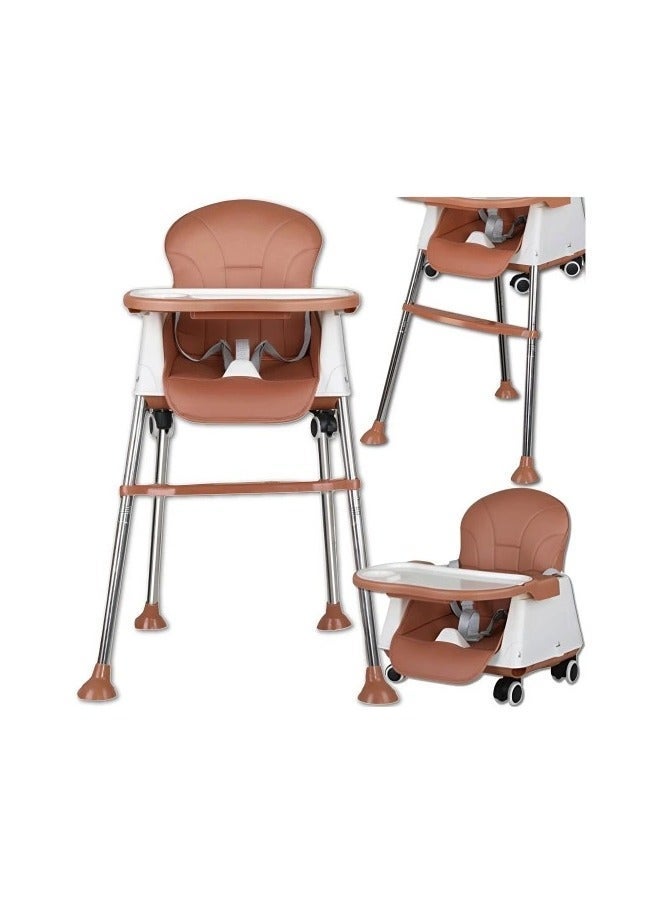 SkyTwo Baby High Chair, Multi-Functional Children's Dining Chair,Baby Feeding Chair Toddler Chair Snack High Chair Seat, Removable Portable Dining Table Chair,High Chairs For Babies And Toddlers (Brown) - Image 1