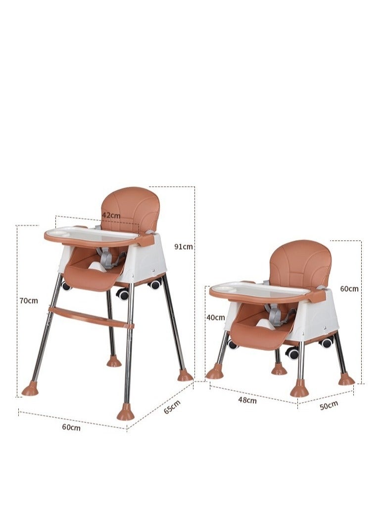 SkyTwo Baby High Chair, Multi-Functional Children's Dining Chair,Baby Feeding Chair Toddler Chair Snack High Chair Seat, Removable Portable Dining Table Chair,High Chairs For Babies And Toddlers (Brown) - Image 5