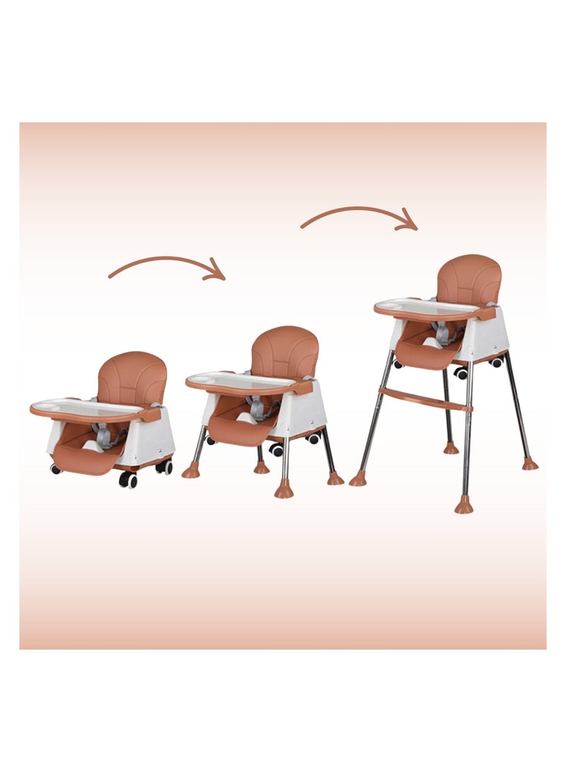 SkyTwo Baby High Chair, Multi-Functional Children's Dining Chair,Baby Feeding Chair Toddler Chair Snack High Chair Seat, Removable Portable Dining Table Chair,High Chairs For Babies And Toddlers (Brown) - Image 2