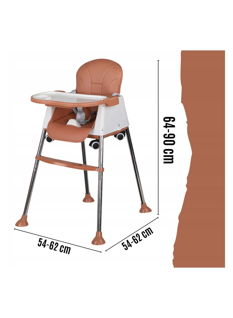 SkyTwo Baby High Chair, Multi-Functional Children's Dining Chair,Baby Feeding Chair Toddler Chair Snack High Chair Seat, Removable Portable Dining Table Chair,High Chairs For Babies And Toddlers (Brown) - Image 3