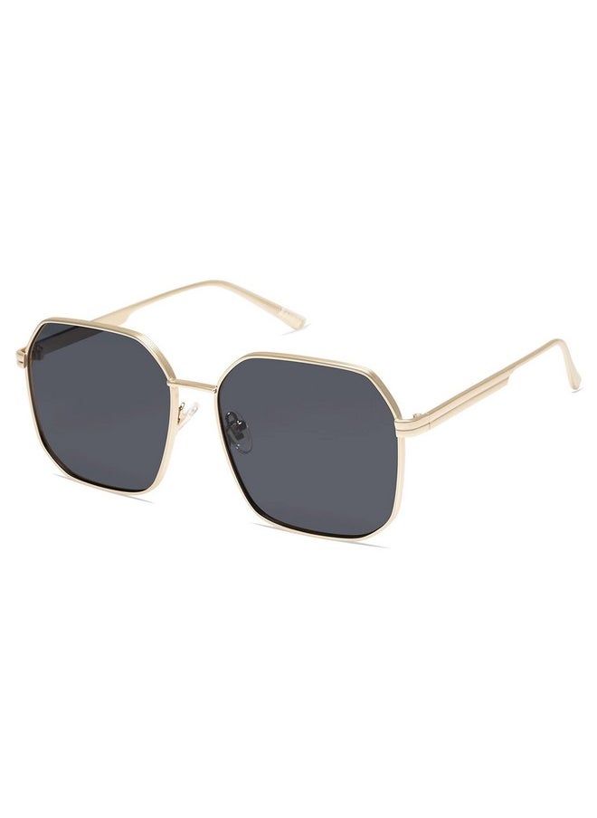 Sojos Retro Square Polarized Sunglasses For Women Vintage Square Shades Uv400 Large Metal Frame Sj1166 With Gold Grey Lens  - Image 1