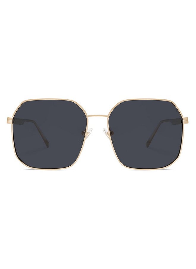 Sojos Retro Square Polarized Sunglasses For Women Vintage Square Shades Uv400 Large Metal Frame Sj1166 With Gold Grey Lens  - Image 3